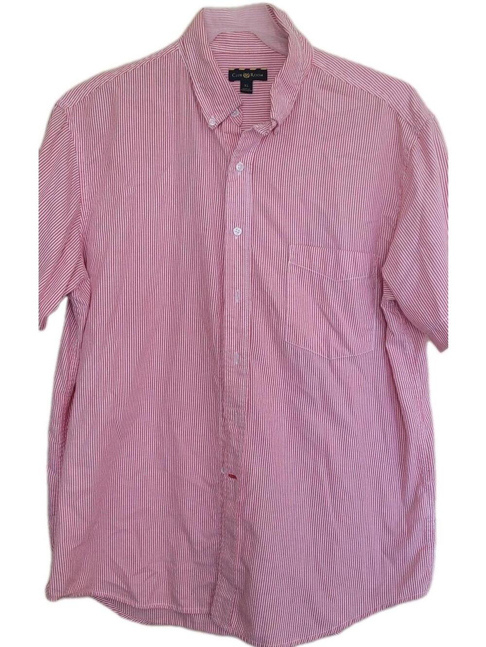 Club Room Polo Men's X-Large Button Down Red Striped Short Sleeved Shirt